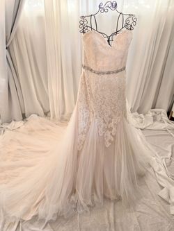 Plus Size Ivory Lace Wedding Gown with Beaded Belt