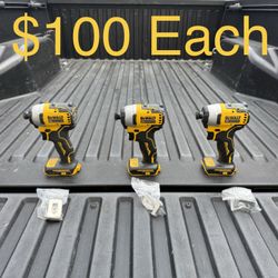 DEWALT ATOMIC 20V MAX Cordless Brushless Compact 1/4 in. Impact Driver (Tool Only) **3 Available, $100 Each**