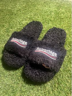 Black Balenciaga fur slippers size 11