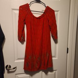 Red Dress With Gold Embellishments