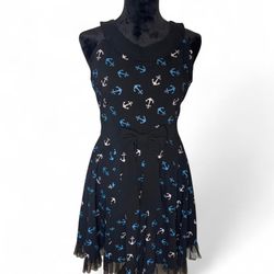Sourpuss Retro Black Dress with Blue and White Anchors Size Large