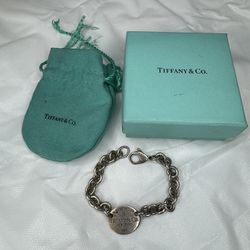 Tiffany & Co Sterling Silver Please Return To New York Round Tag Bracelet 7 1/2"