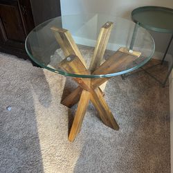 Pair of Round Glass Top Accent Tables