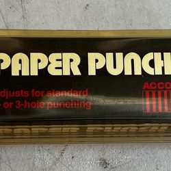 ACCO PAPER PUNCH, ADJUSTS FOR STANDARD 2 OR 3 HOLE PUNCHING STOCK #74016