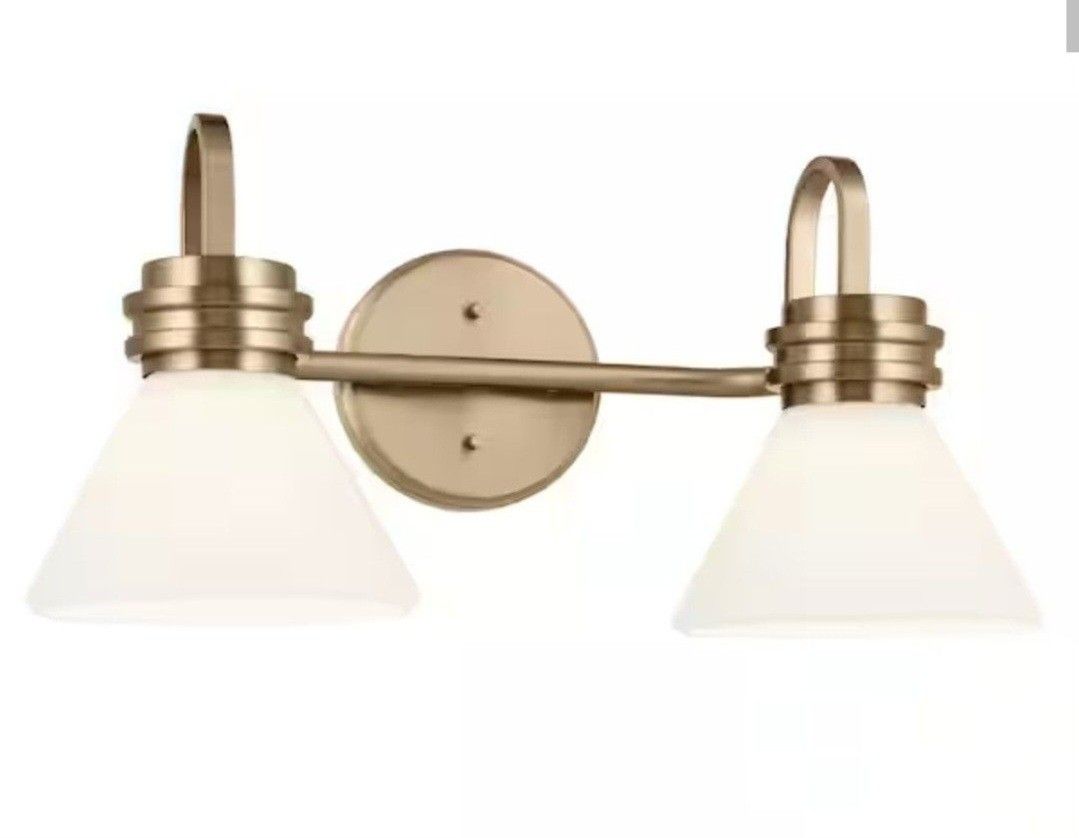Kichler Farum 19.25 in. 2-Light Champagne Bronze Modern Bathroom Vanity Light with Opal Glass Shades