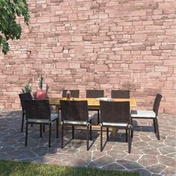 BRAND NEW Extendable Rectangular Outdoor Furniture 9 Piece 100% FSC Certified Teak Wood With Wicker Dining Set