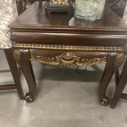 Beautiful Elegant Mahogany Wood Upscale End Table With Custom Gold Leaf Trim