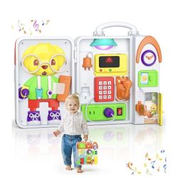 Used Montessori Busy Board for 1 Year Old Boy Girl, Musical Baby Toys 12-18 Months, Bilingual Learning Educational Toddlers Toys for 1-2