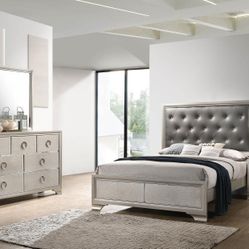  New 4 Pc Queen Bedroom Set Queen Bedframe Dresser Mirror Nightstand 