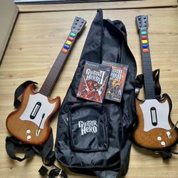 RARE 2 PS2 Guitar Hero Wood Grain SG Gibson Wired Controllers Limited Ed w game