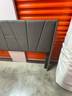 Gray Upholstered Headboard with Diagonal Tufting
