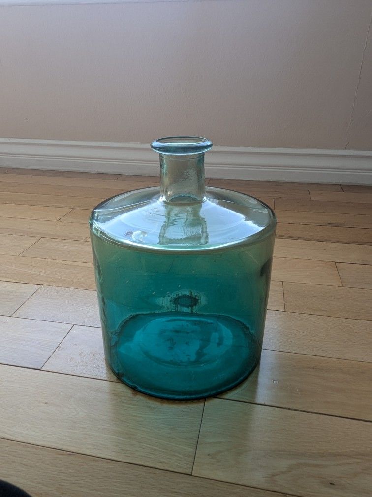 Teal HandBlown Glass Spanish Bottleneck Bold Contemporary Vase. 12