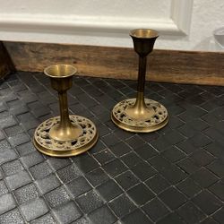 Brass Candlesticks Set of 2 Floral Scroll