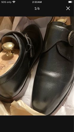 $35-Black Leather Single Monk Strap Dress Shoes