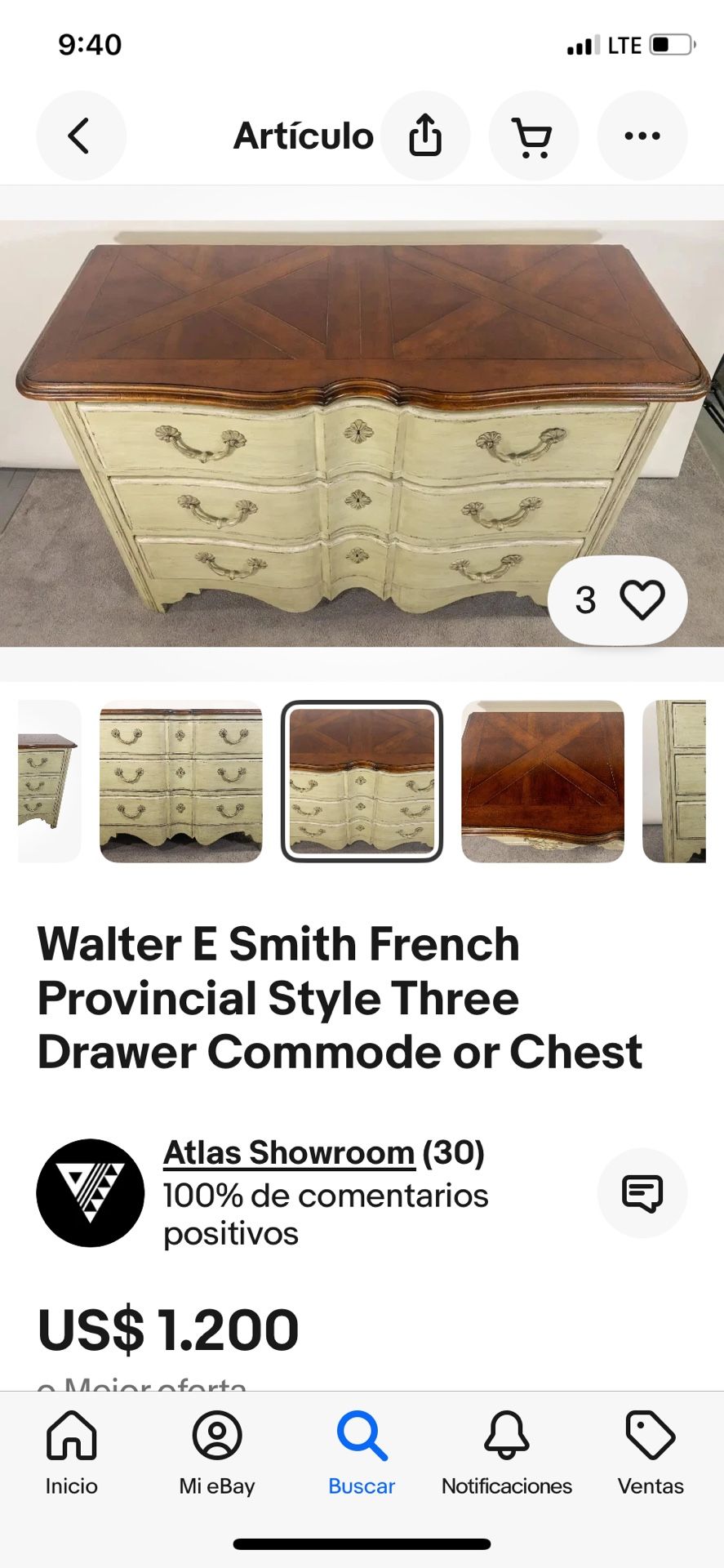 Walter E Smith French Provincial Style Three Drawer Commode or Chest