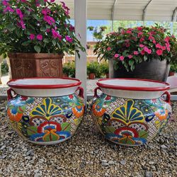 Talavera Red Rim Clay Pots. Planters. Plants. Pottery $55 cada uno