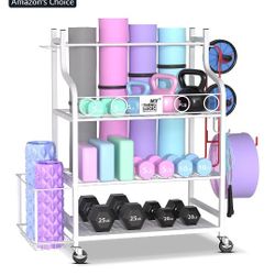 BRAND NEW IN BOX Mythinglogic Yoga Mat Storage Racks,Home Gym Storage Rack for Dumbbells Kettlebells Foam Roller With Hooks And Wheels - 2 Available