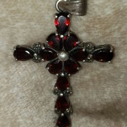 Ruby Sterling Silver Cross Pendant 