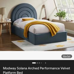 Velvet Blue Arched Queen Bed Frame (with mattress)
