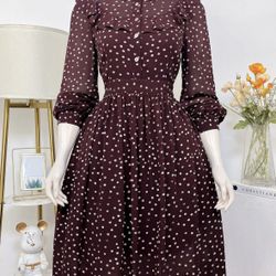 ✨ Elegant Maroon Polka Dot Midi Dress ✨