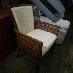 Wood Frame Accent Chair with Cream Upholstery