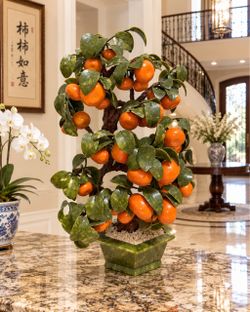 Large Handcrafted Gemstone Persimmon Bonsai Trees (柿事如意) – 34” x 24” Lucky Feng Shui Décor