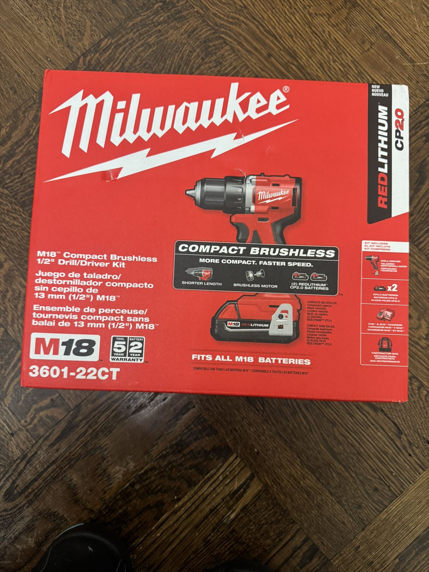 Milwaukee M18 18V Lithium-Ion Brushless Cordless 1/2 in. Compact Drill/Driver Kit with Two 2.0 Ah Batteries, Charger and Case