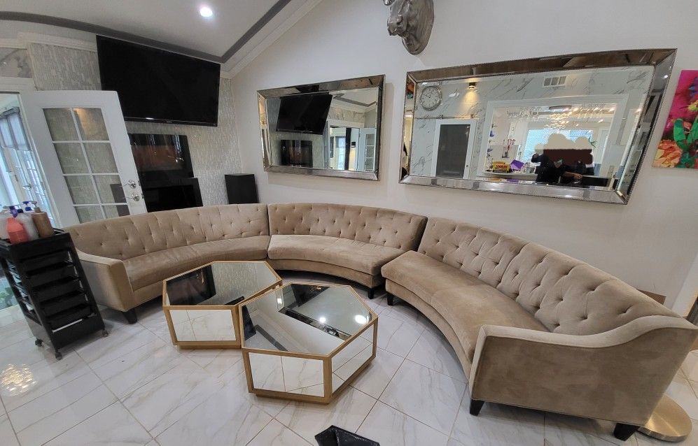 Hexagonal Mirror And Gold Coffee Table