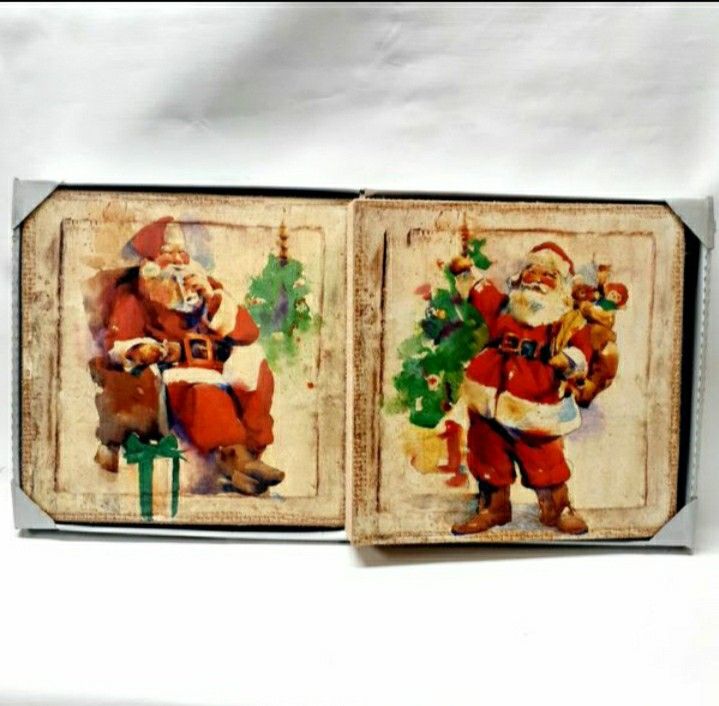 Set of 2 Santa Claus Wall Painting Decor 12x12in