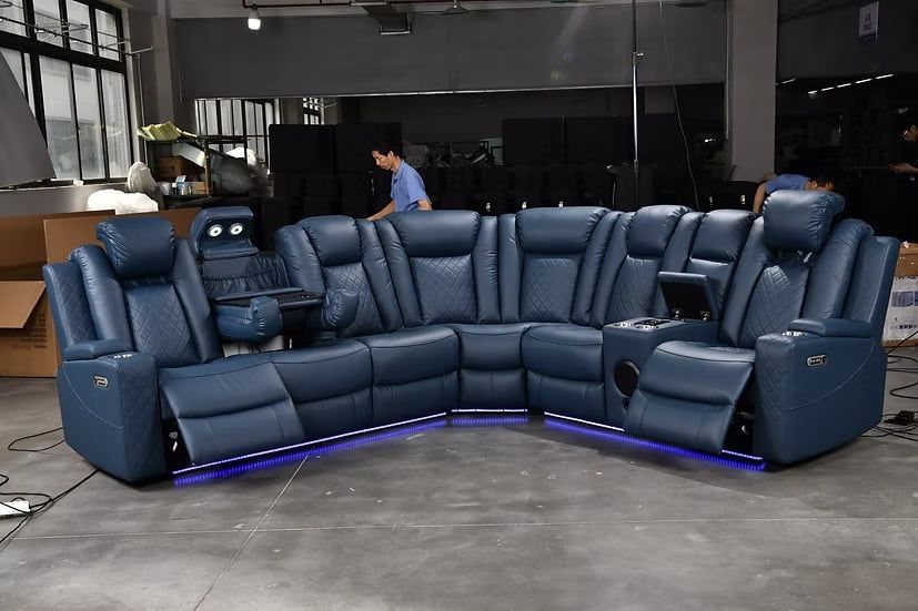 Blue Power Reclining Sectional