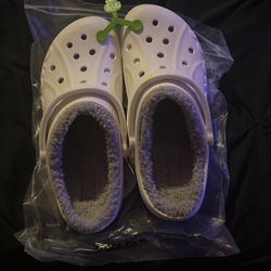White Lined Crocs