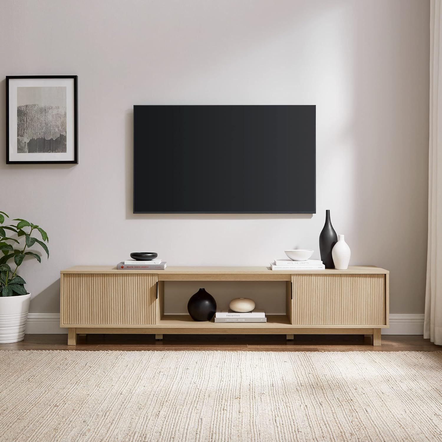 70" Reeded Fronts TV Stand, One Size, Beige,All Products : American Fashion Style Bags On Sale