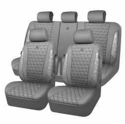 CAR PASSBling Diamond Luxury Faux Leather Car Seat Covers Full Set in Gray