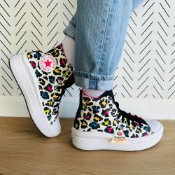 ⭐Converse Kids Shoes All Star Ctas Move Hi Sz 5.5 Platform Leopard Black 272376C