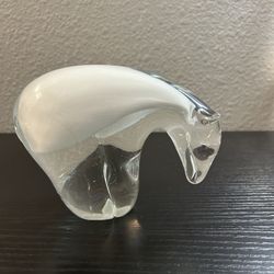 Polar Bear Blown Glass Hand Crafted Clear and White Art Decor Paperweight 6”