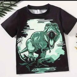 Boys Dinosaur Round Neck T Shirt Size 4/ 5 Black And Green