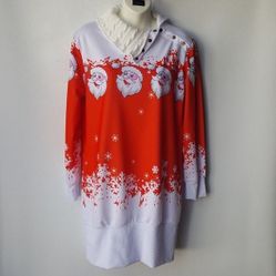 Christmas Women's Cowl Neck Santa Claus-Snowflake Tunic Sweatshirt Dress Size XS