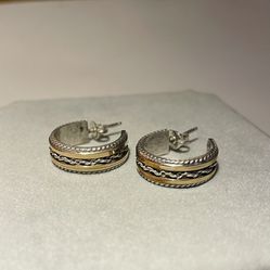 Vintage Sterling Silver Hoop Earrings, Gold Plated On Silver, Vintage
