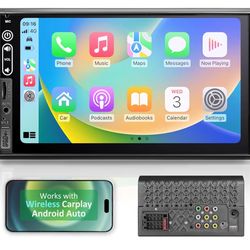Double Din Car Stereo Compatible with Wireless Apple Carplay, Android Auto - 7" Touch Screen Car Audio Receiver with Bluetooth, AUX, FM Car Radio