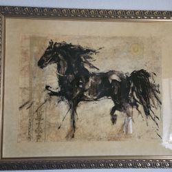 Horse Art with Golden Frame