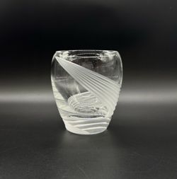 Vintage Lenox Windswept Full Lead Crystal Flower Vase 6" Frosted Swirl