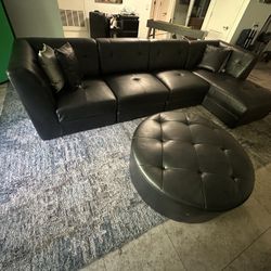 Black Sectional Sofa Couch with Ottoman