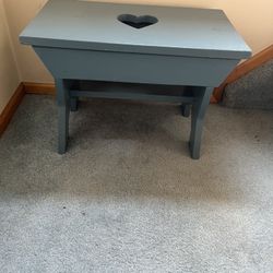Small Blue Wood Stool With Heart Cutout