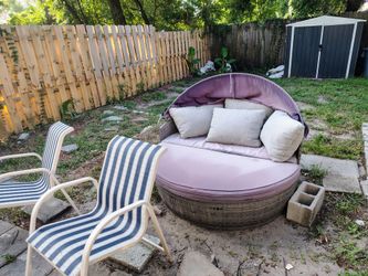 Patio Furniture Set – Daybed, Lounge Chair, Sofa, Chairs & Fire Pit Area -