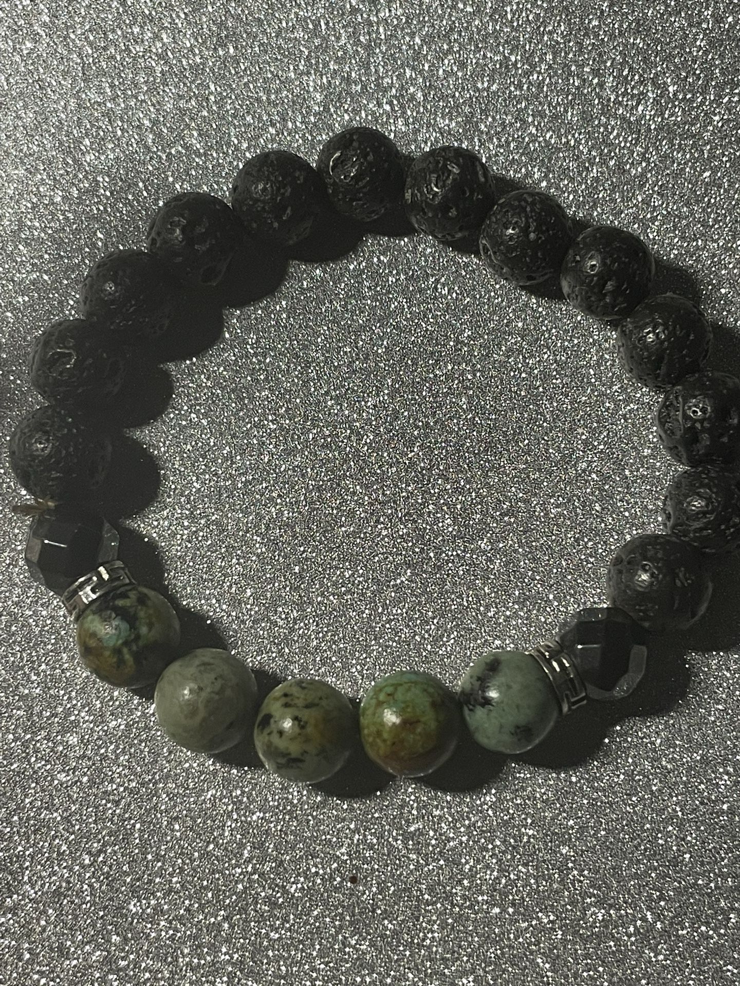 Black Lava Stones With Green Multicolored Beads Bracelet
