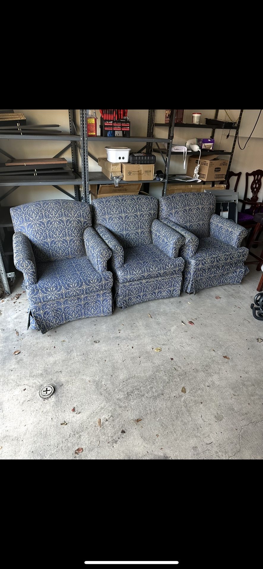 Three blue chairs