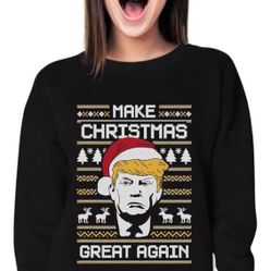 X-Large Make Christmas Great Again Parody Ugly Christmas Women NAVY BLUE  Sweatshirt