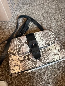 Snake Print Crossbody Bag with Buckle