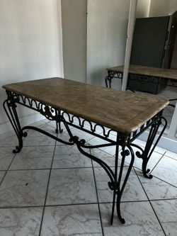 Marble Table with Cast Iron Legs