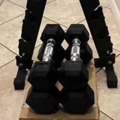 Set 115 lbs Dumbells Rubber  With Rack 5 Tier  ALL BRAND NEW IN BOX  2 Each 5/7.5/10/15/20 w RACK FIRM PRICE 200$
